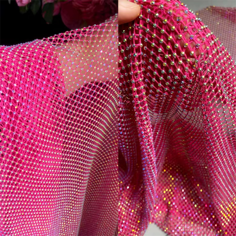 Rhinestone Fish Net Fabric Don Tufafi